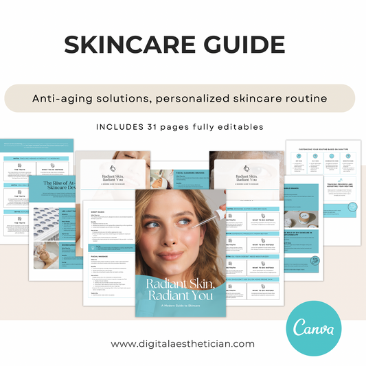 Skincare eBook, Glowing Skin Guide,Esthetician Training,Healthy Skin Tips, Canva Done For You Digital Template