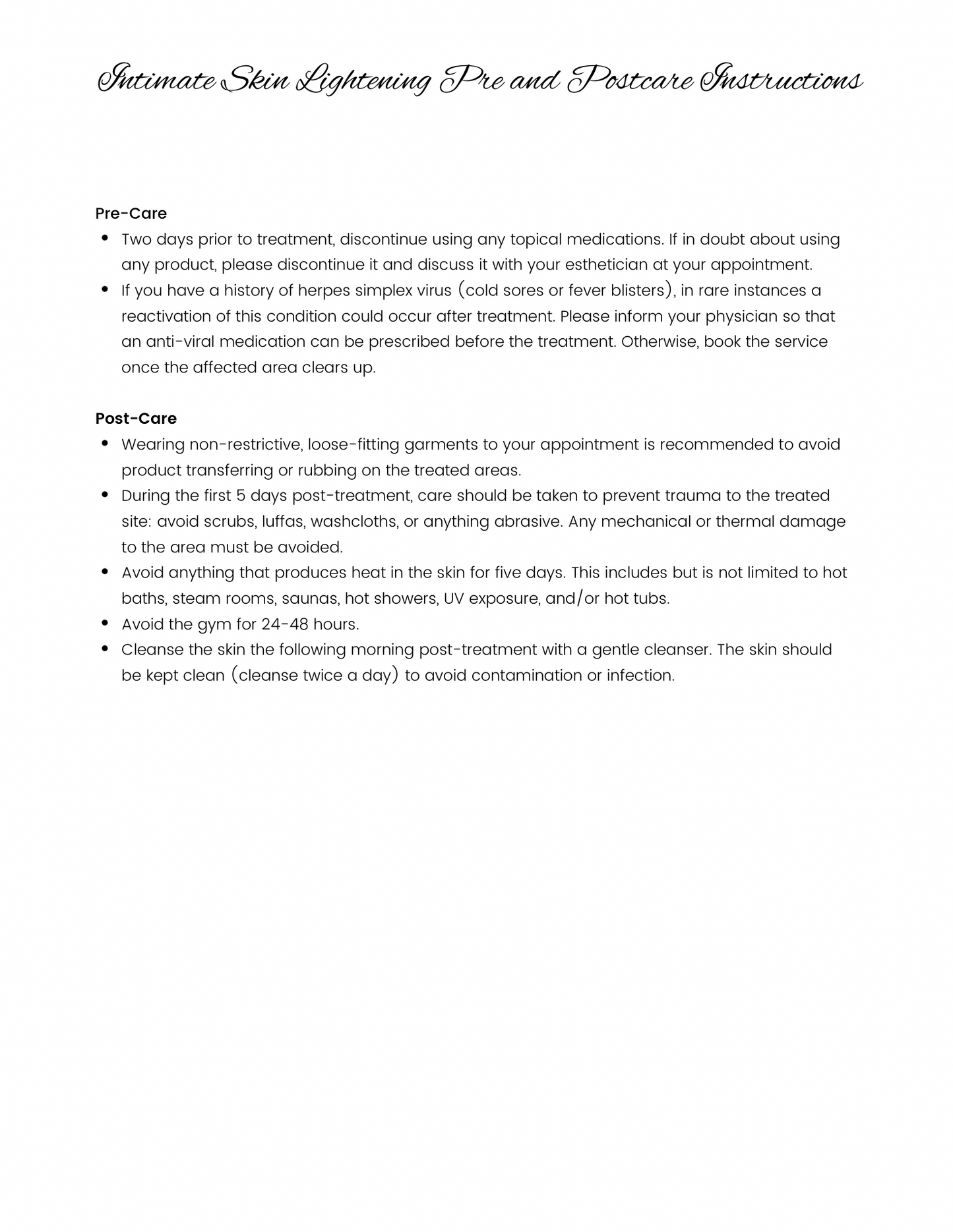Intimate Skin Lightening Consent Form | Editable Digital Download for Aestheticians & Clinics