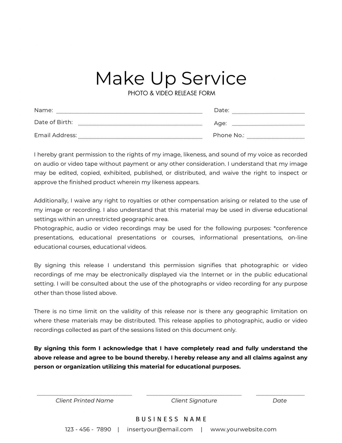Makeup Service Consent Forms – Editable & Printable Templates