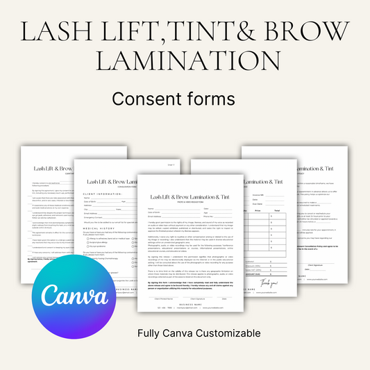 Lash Lift & Brow Lamination Forms | Client Intake, Consent & Waiver PDF