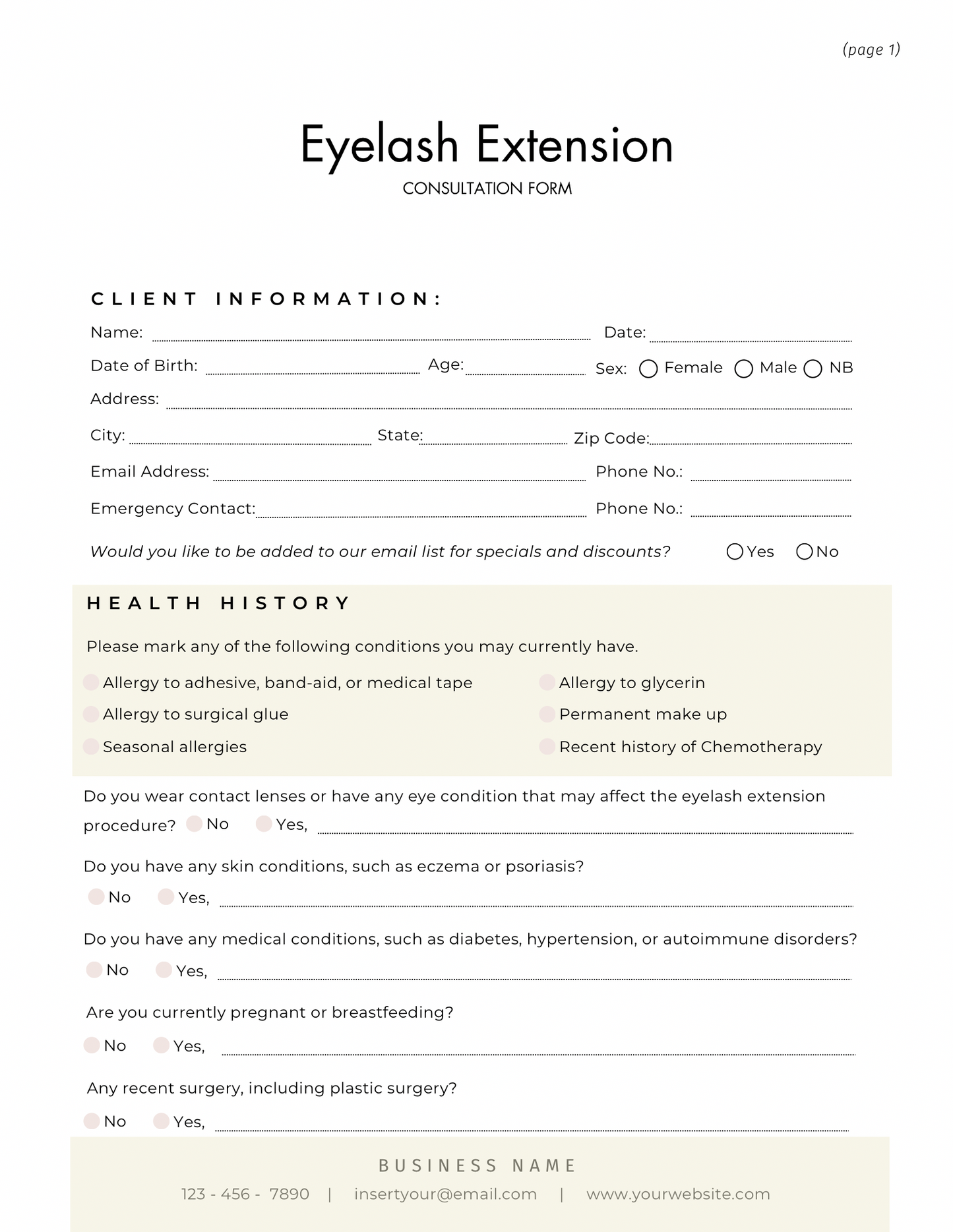 Eyelash Extensions consent forms