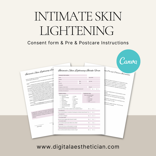 Intimate Skin Lightening Consent Form | Editable Digital Download for Aestheticians & Clinics