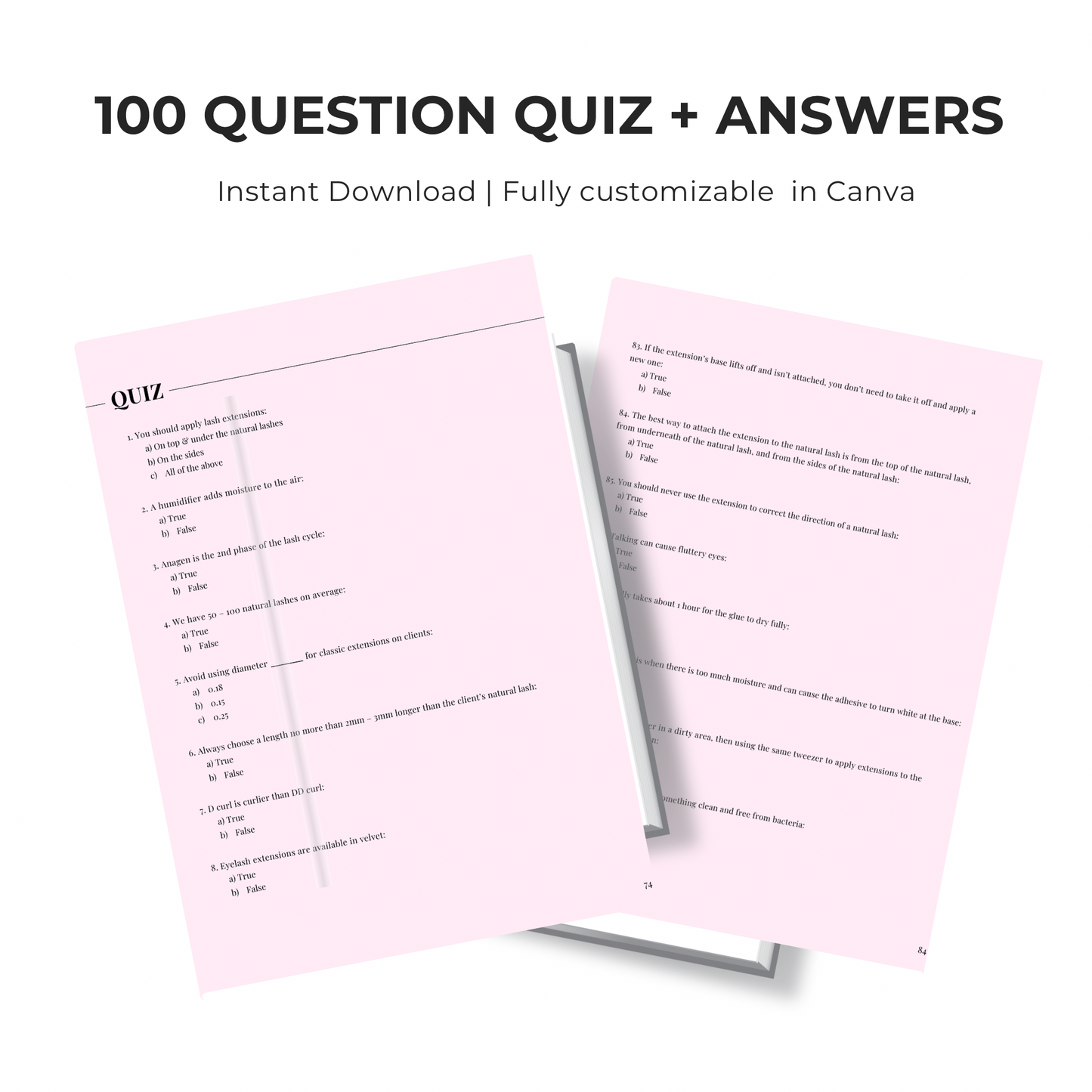 Editable Lash Training Manual | Classic, Hybrid & Volume Techniques | Canva Editable E-Book for Lash Educatorsl