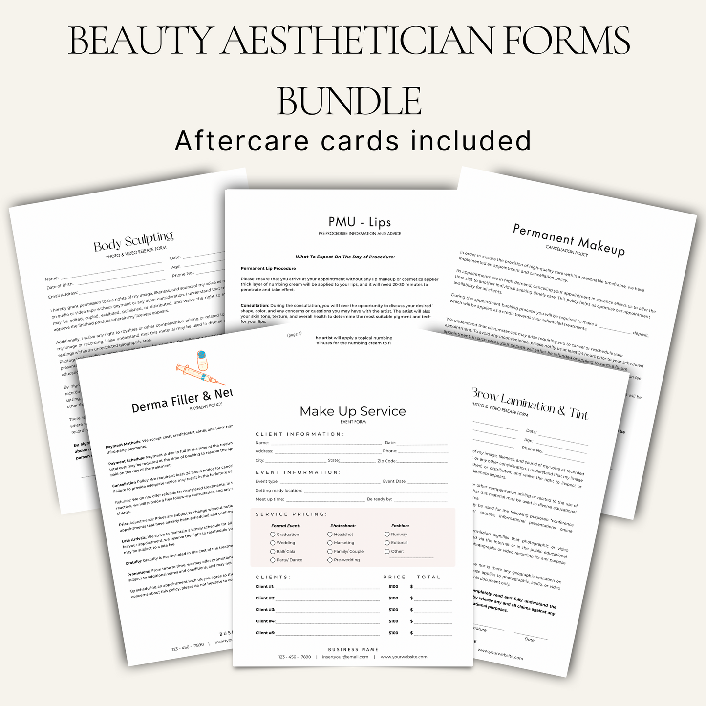 Beauty & Esthetician Forms Template Bundle| Editable Client Consultation & Aftercare Forms