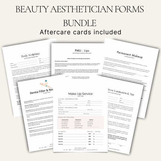 Beauty & Esthetician Forms Template Bundle| Editable Client Consultation & Aftercare Forms
