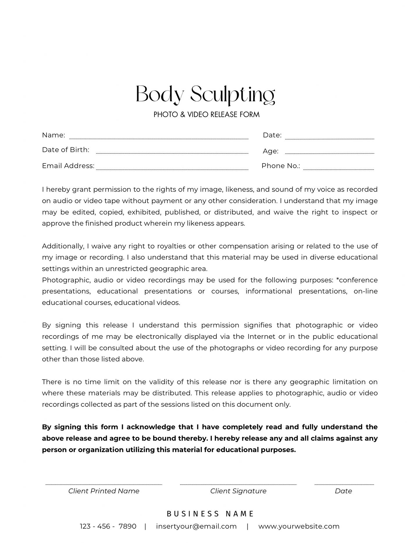 Body Sculpting Consent Forms | Editable Canva Templates for Aestheticians