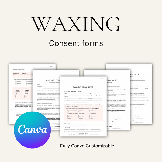 Waxing Treatment Consent & Client Intake Forms – Printable PDF- Canva Editable